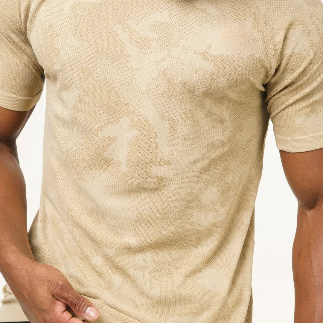 Nahtloses Kurzarm-Funktionsshirt – Beige