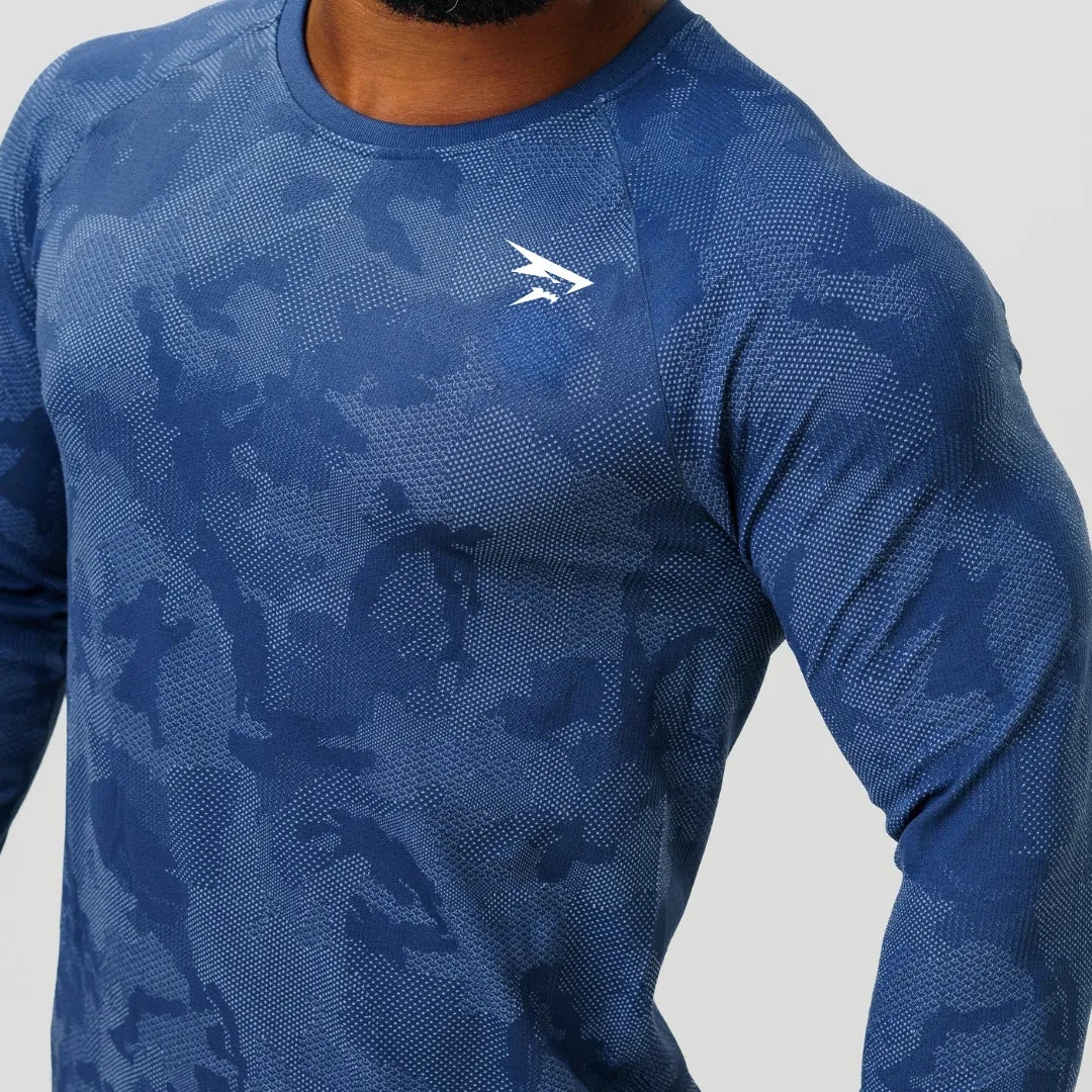 Langarm-Funktionsshirt – Blau – Nahtlos