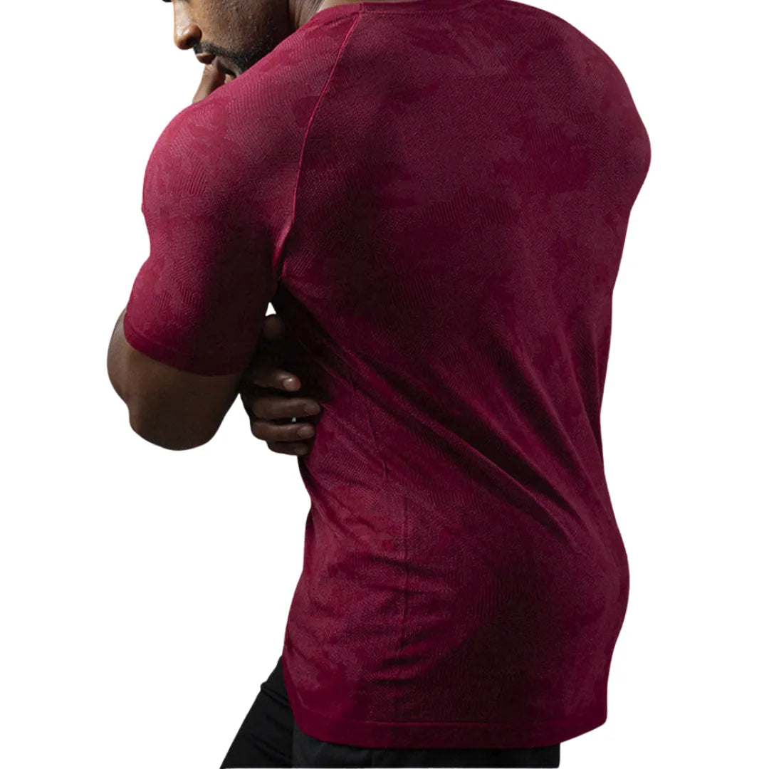 Nahtloses Kurzarm-Funktionsshirt – Weinrot