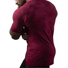 Nahtloses Kurzarm-Funktionsshirt – Weinrot