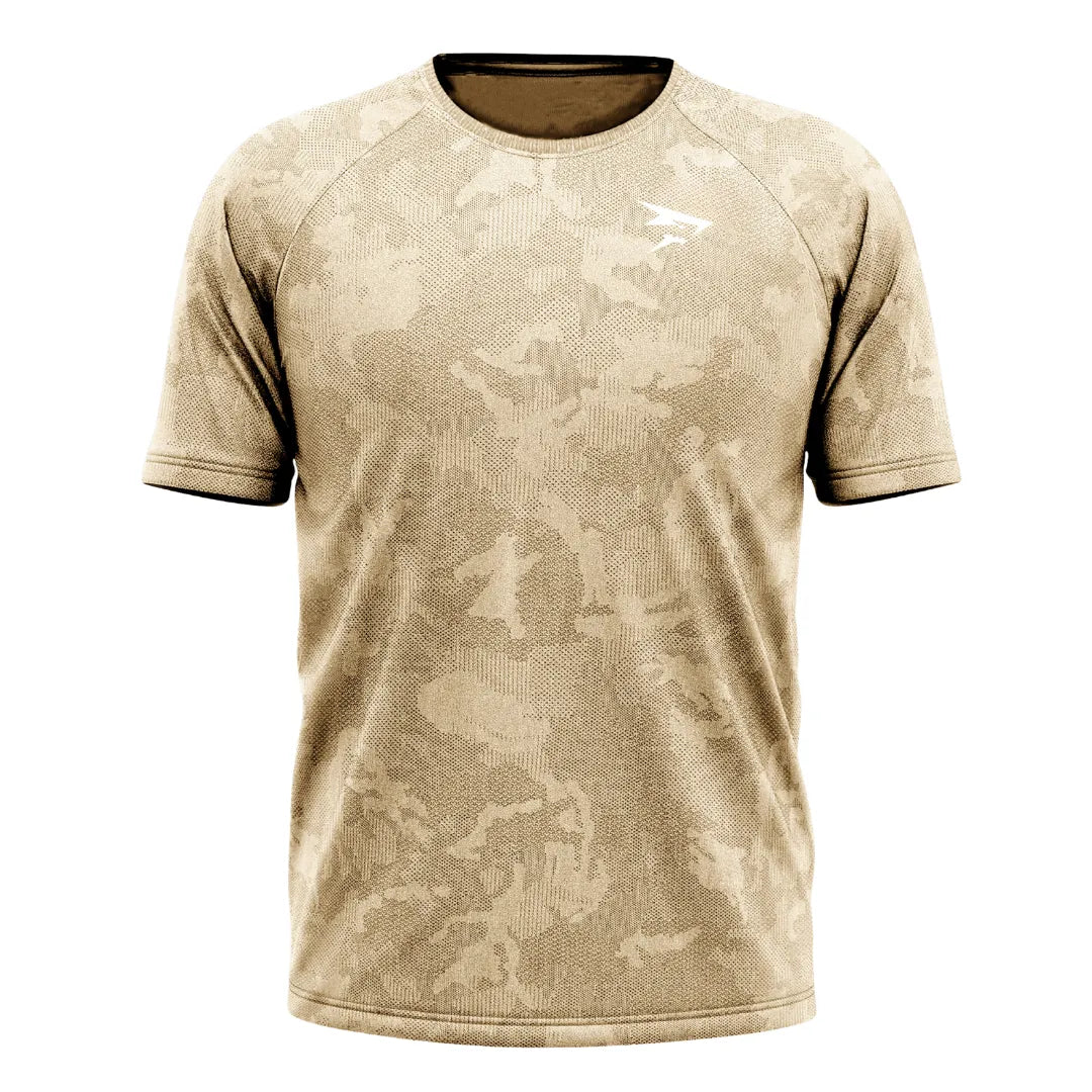 Nahtloses Kurzarm-Funktionsshirt – Beige