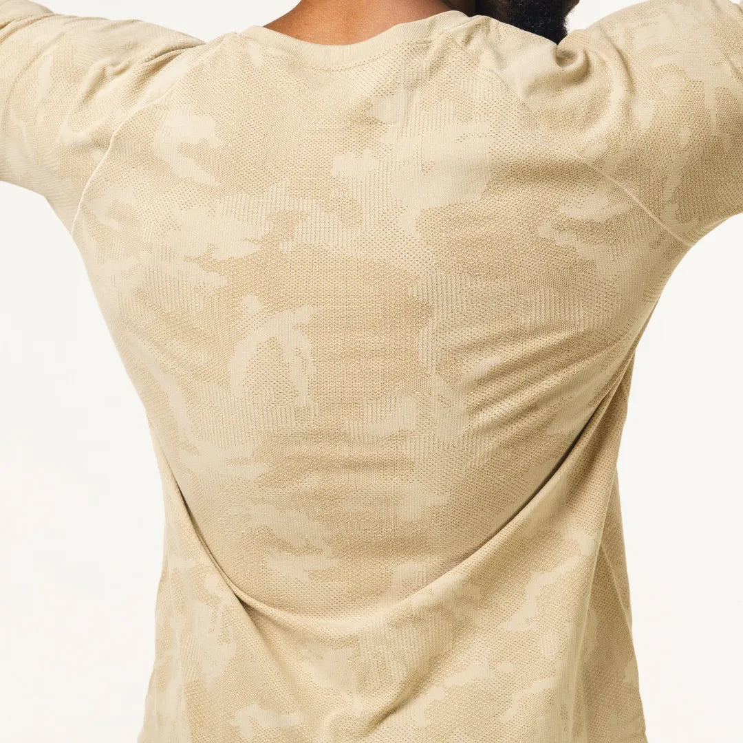 Nahtloses Kurzarm-Funktionsshirt – Beige