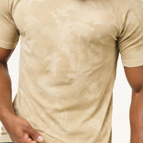 Nahtloses Kurzarm-Funktionsshirt – Beige