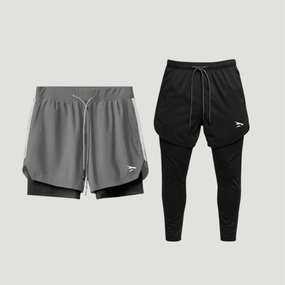 Set: 1 Paar 2-in-1-Kompressionsshorts + 1 Paar 2-in-1-Kompressionshosen