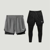 Set: 1 Paar 2-in-1-Kompressionsshorts + 1 Paar 2-in-1-Kompressionshosen