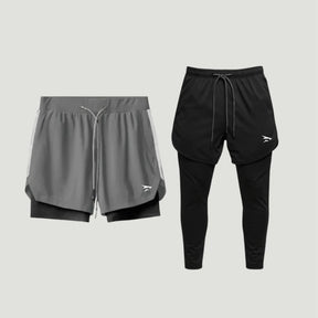 Set: 1 Paar 2-in-1-Kompressionsshorts + 1 Paar 2-in-1-Kompressionshosen