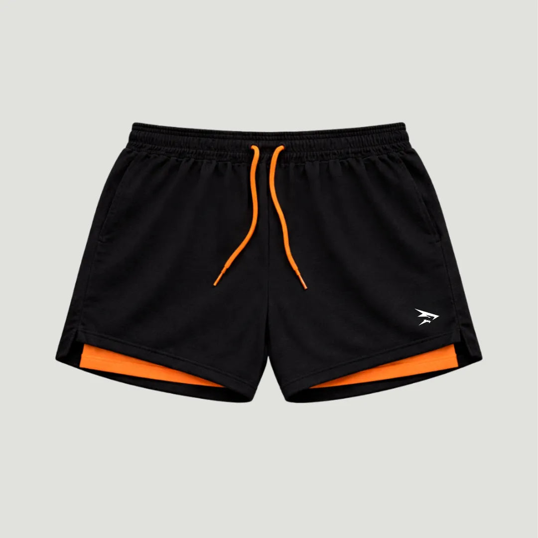 Dry-Fit-Kompressionsshorts mit orangefarbenem Innenfutter