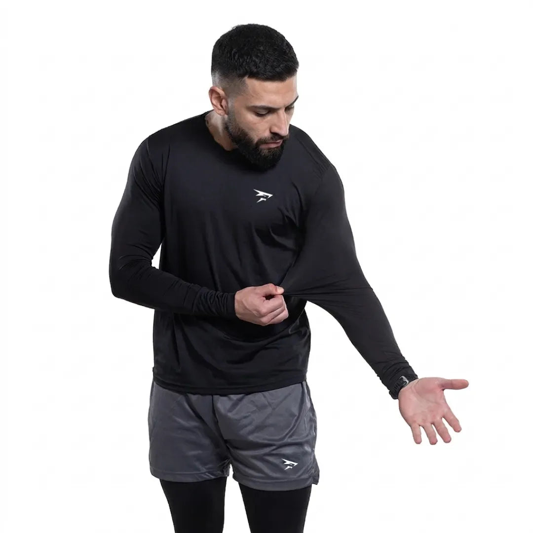 Schwarzes Langarm-Dri-Fit-Shirt – nahtlos