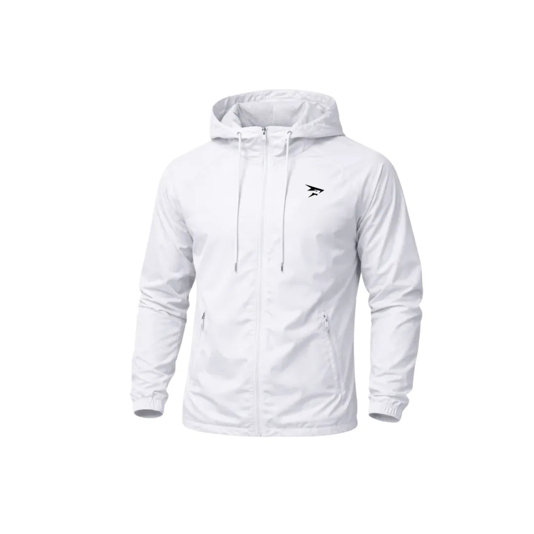 Weißer Windbreaker mit Kapuze