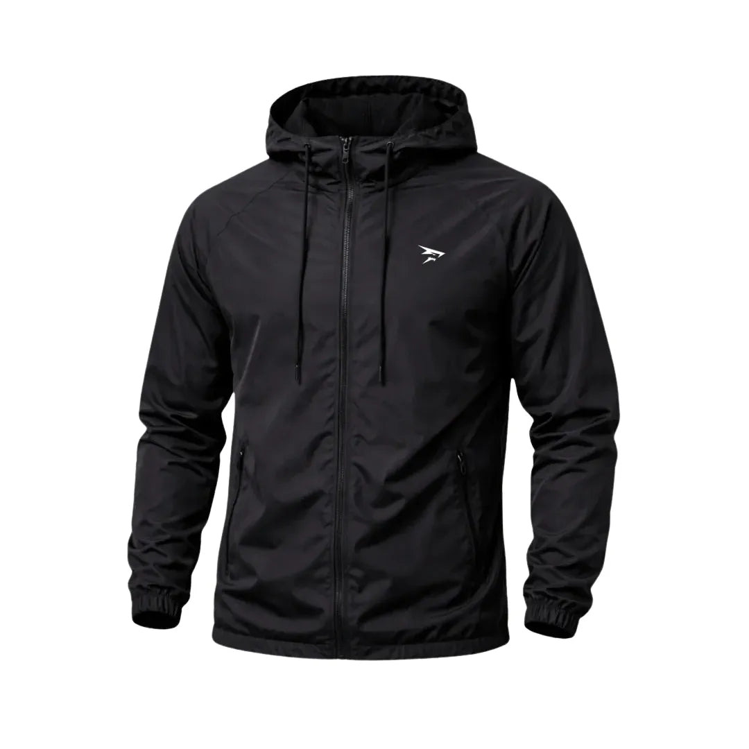 Schwarzer Windbreaker mit Kapuze