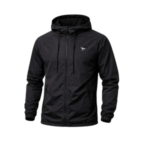 Schwarzer Windbreaker mit Kapuze