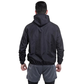 Schwarzer Windbreaker mit Kapuze